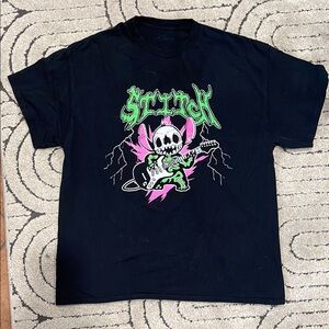 Disney Stitch Black Tee with Green and Pink Design